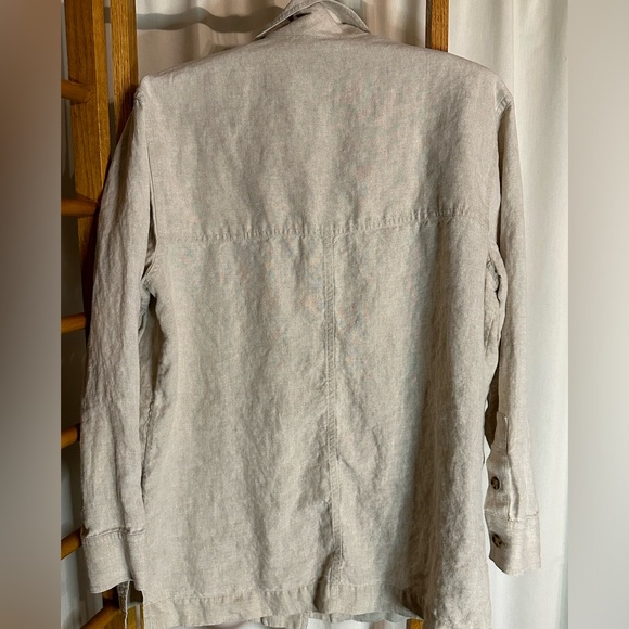 Classiques Entier Linen Shirt Jacket Long Sleeve Button Down Tan Size Small - Picture 2 of 6